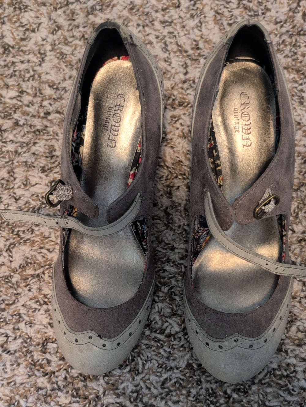 Crown Two-Tone Gray Mary Jane Flats